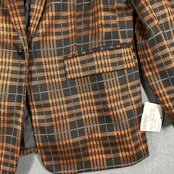 Bar III Womens Small Brown Plaid Notch-Collar Blazer Jacket V-Neck One Button LS - Picture 7 of 12